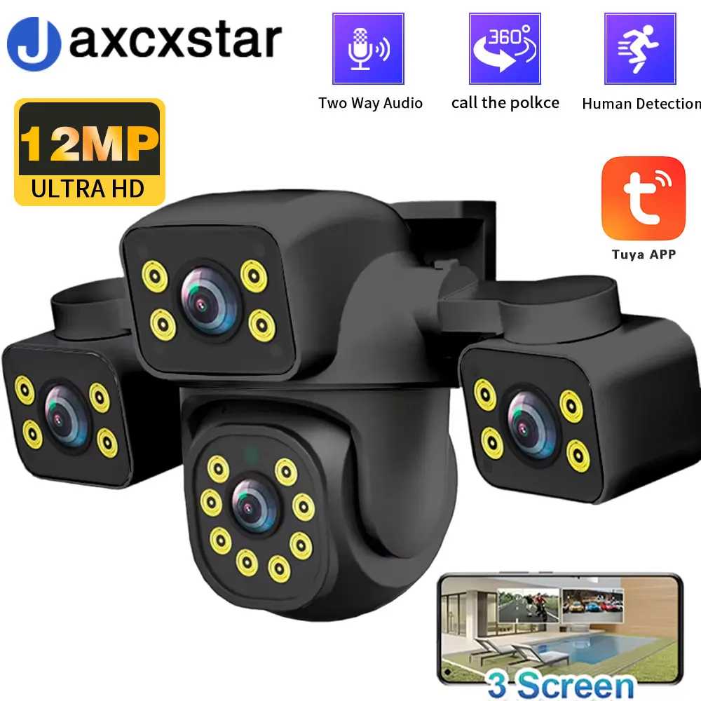 

Lens Three-screen 6K WiFi Security Camera Outdoor WiFi IP 12MP UHD Human Detection and Automatic Tracking CCTV Monitoring System