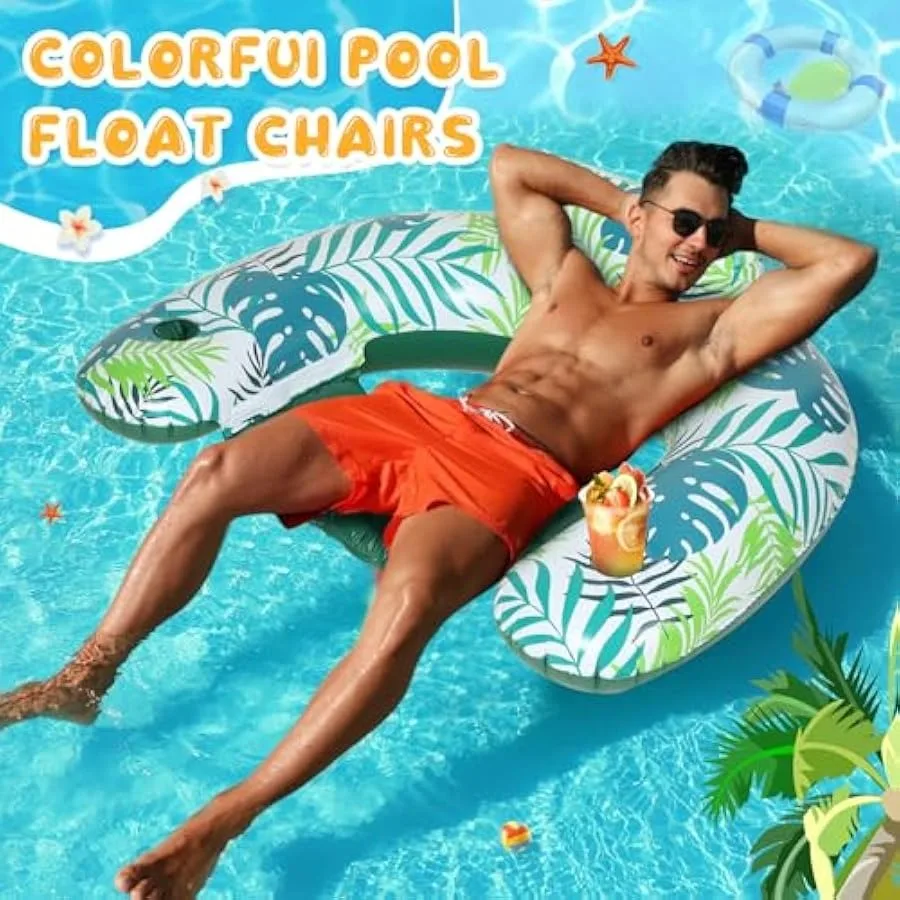 4 Uds sillas flotantes inflables flotadores de piscina para adultos con portavasos flotadores de río perezosos para adultos flotadores de salón portátiles de océano para