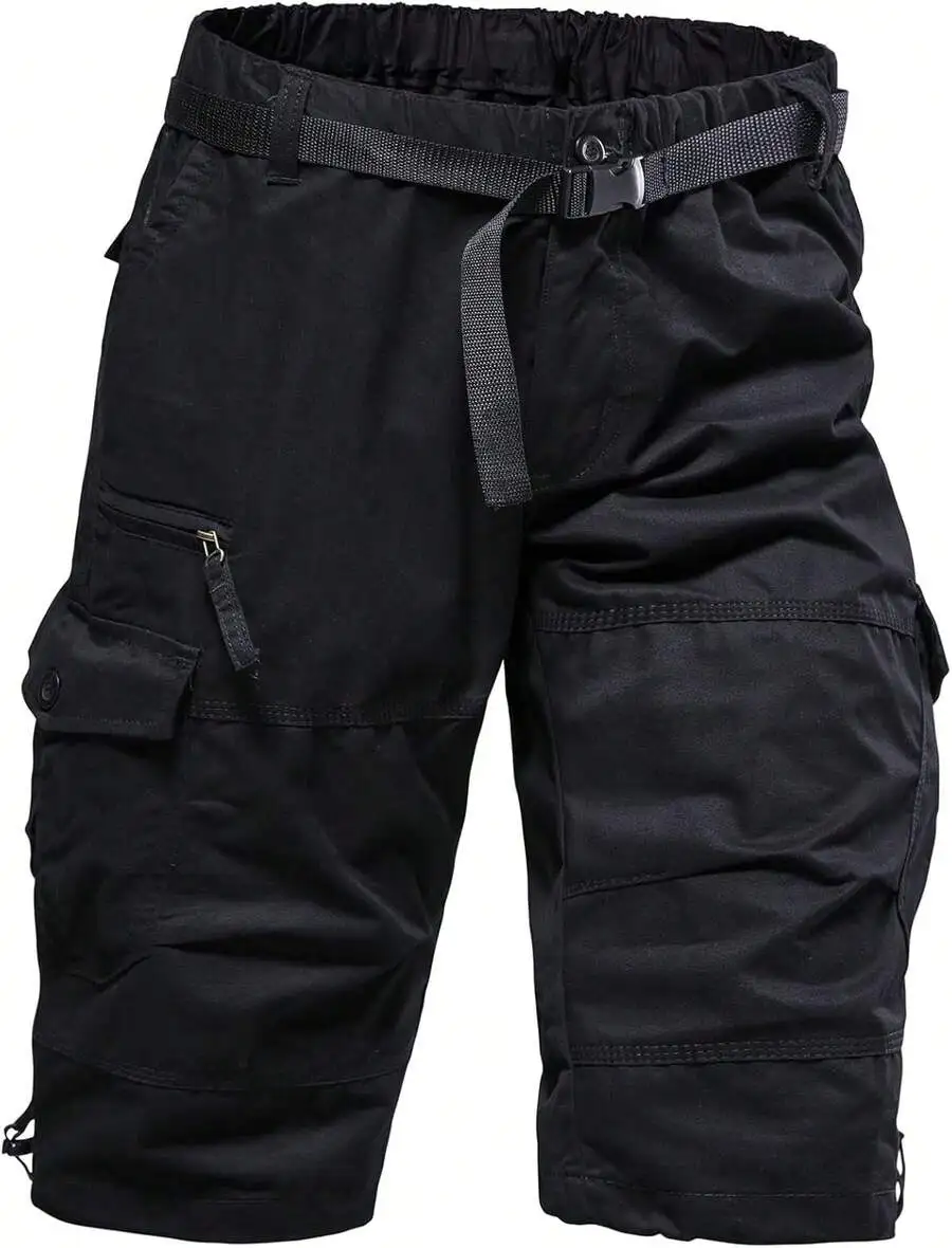 

Mens Cargo Shorts 3/4 Length Loose Fit Elastic Waist Cotton Hiking Running Outdoor Shorts