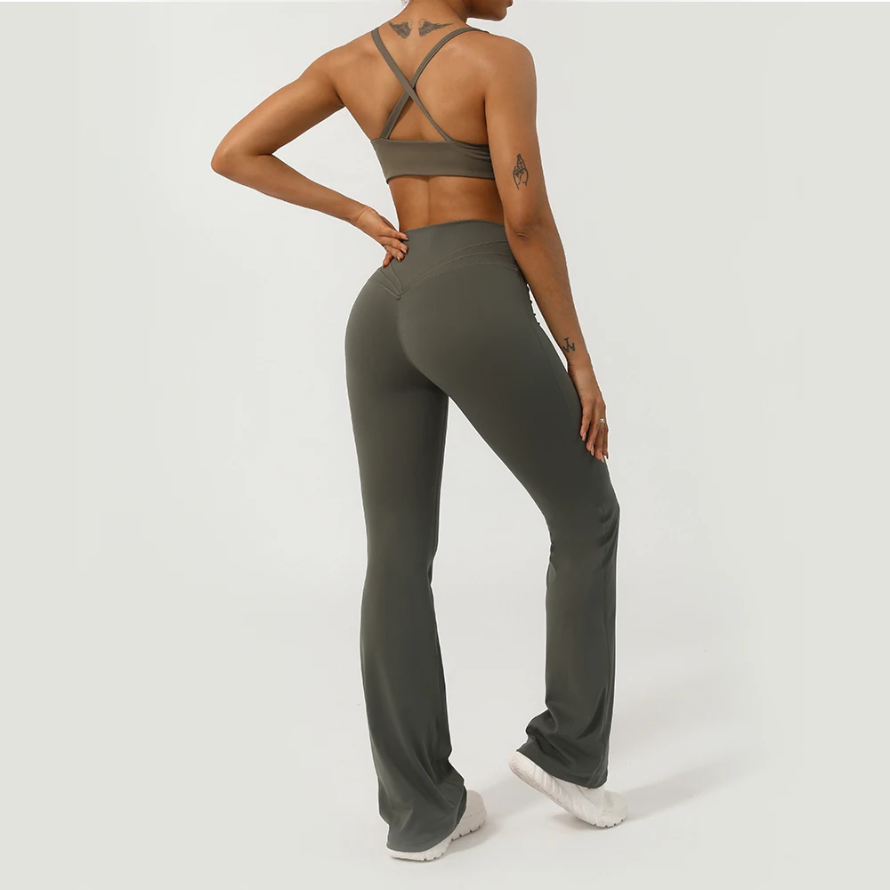 V-Cross Fitness Flare Pants Lifting Buttocks Cross Waist Yoga Sport Leggings Gym Outdoor Acticewear Workout Wide-Leg Pants image 6