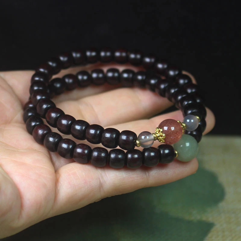 

Zambian Rosewood Blood Sandalwood Apple Bead Double Circle Bracelet Strawberry Crystal Bracelet for Women Simple DIY Prayer Bead