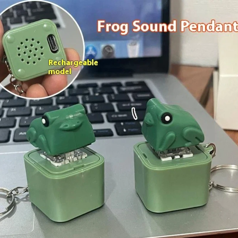 Funny Frog Duck Keychain Rechargeable Keyboard Clicker Sound Keyring With LED Light For Stress Relief