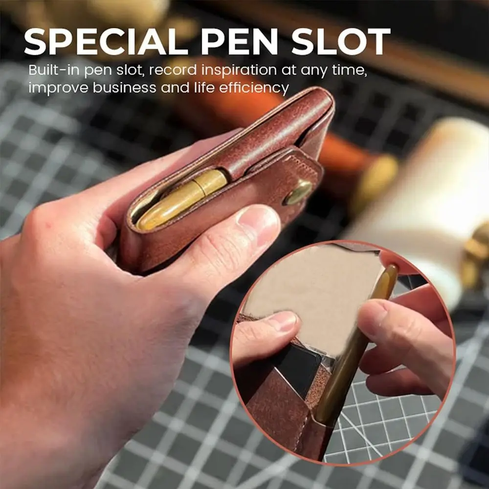 

New Waterproof Multifunctional Compact Wallet Handmade PU Leather Built-in Pen Slot Front Pocket Wallets Money Clip Travel