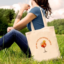 Off My Tits on Aperol Spritz Women's Shoulder Bag Fun Cocktail Pattern Women tote bags Cocktail Enthusiasts Love Gift Canvas Bag