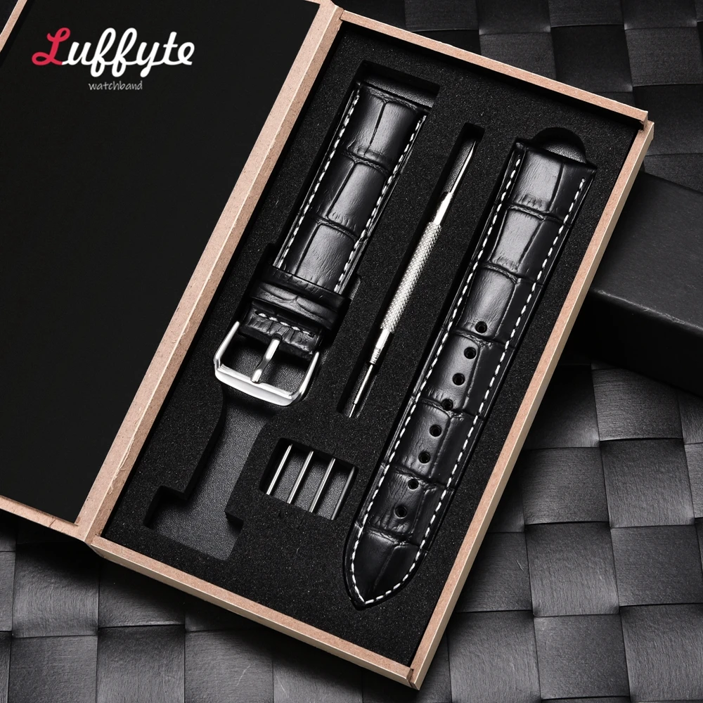 Bambusmaserung Echtleder Armband 18mm 20mm 22mm 24mm Herren Damen Business Kalbsleder Uhrenarmband mit Geschenkbox – Detail 1