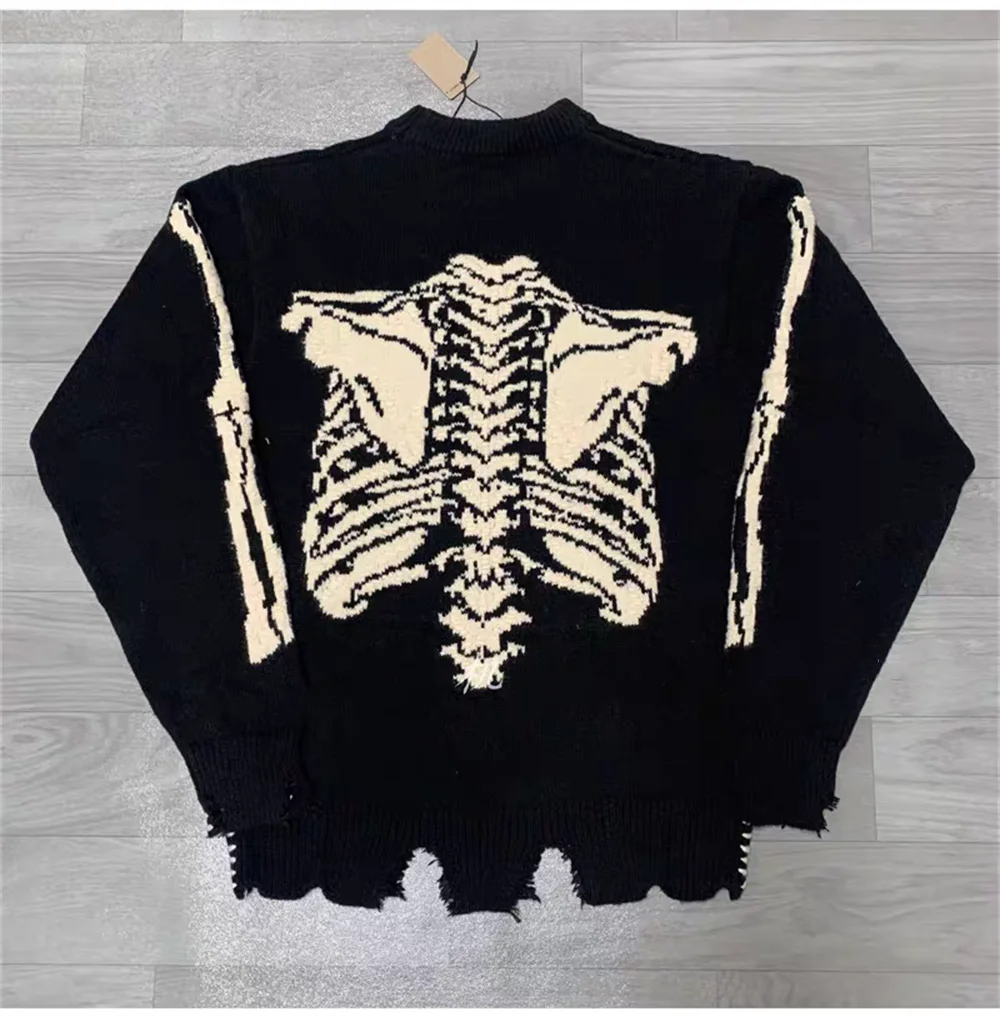 Saint Knitted Skull Pattern Sweater Men Women High Quality Crewneck Knit Sweatshirts