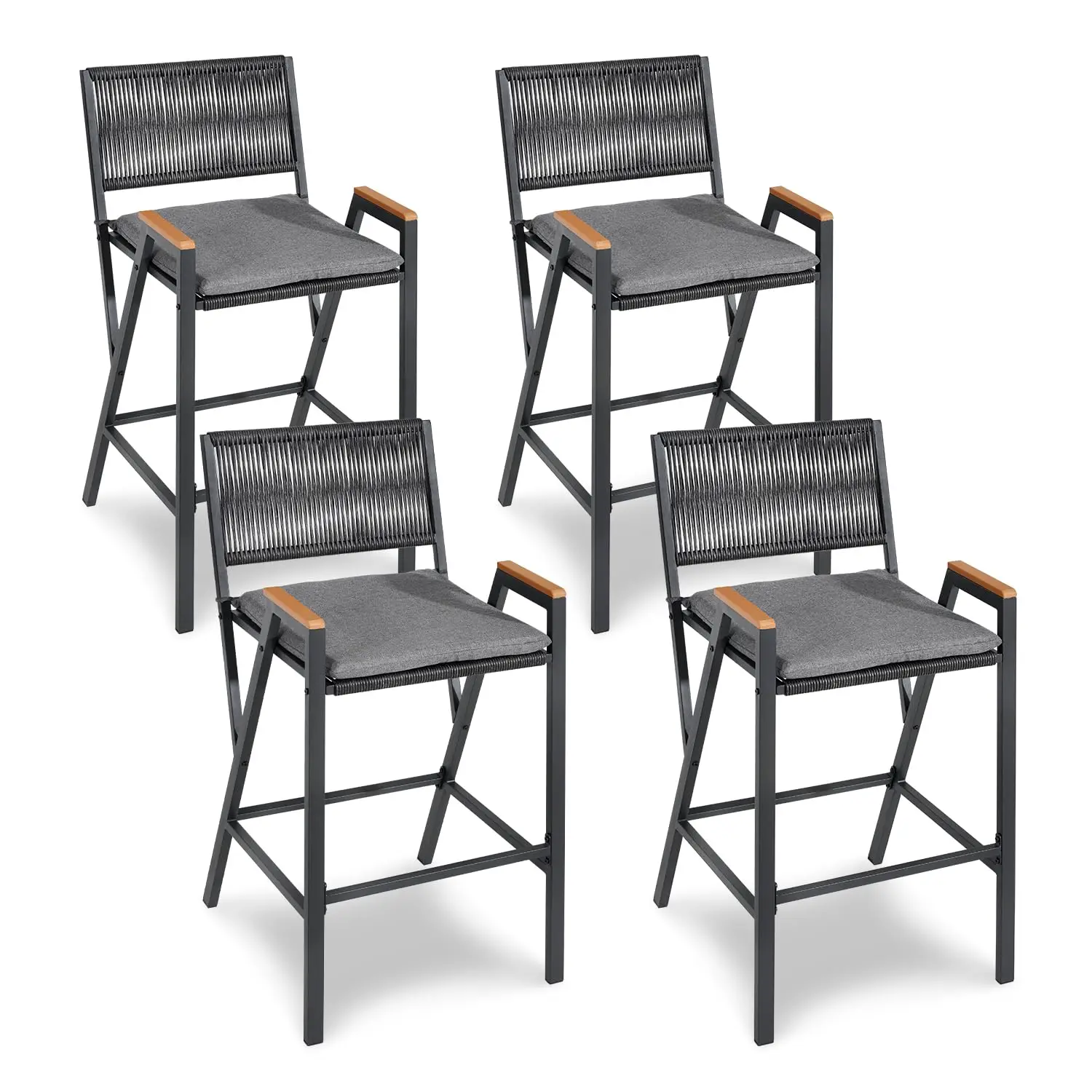 

Плетеный барный стул, высокий стул для патио/бара с подушкой, современные барные стулья из ротанга и металла, на заказ