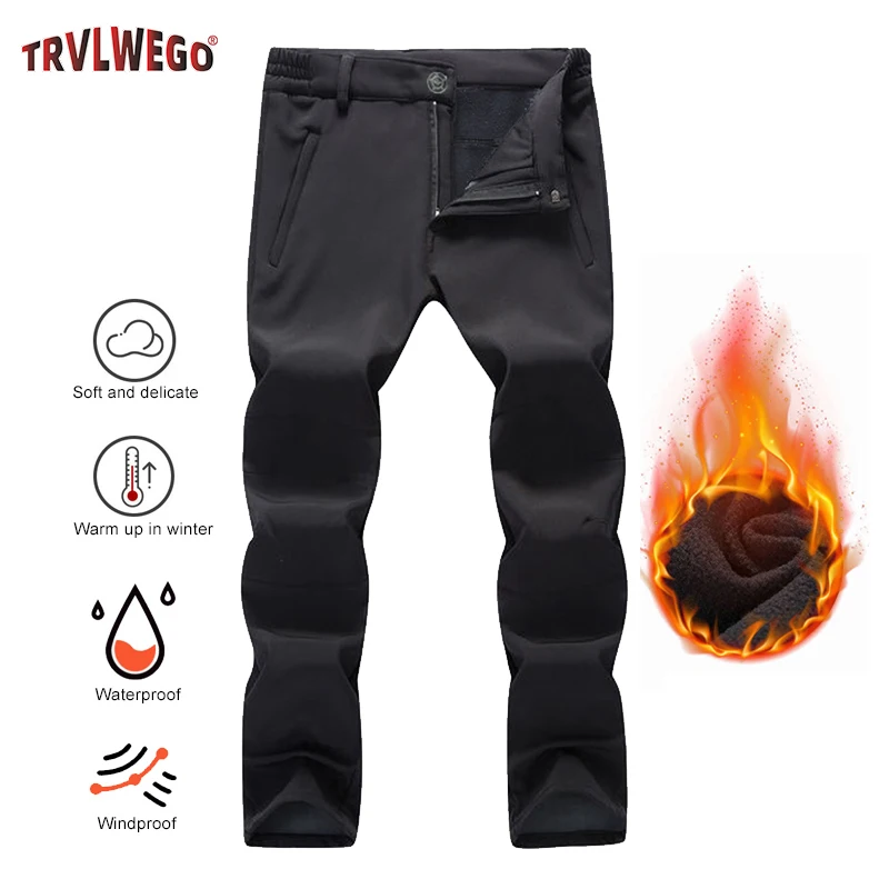 

Men's Outdoor Trekking Pants Fleece-Lined Thickened Softshell Cold-Resistant Warm Winter Leisure Gear with Plush Thermal Inner