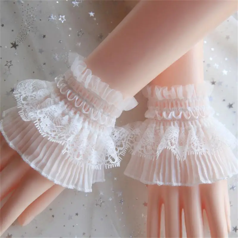 

Ruffle Lace False Sleeve Sweater Lace Sleeves Detachable Lolita Wrist Cuffs Decor Steampunk Mesh Lace Horn Cuffs