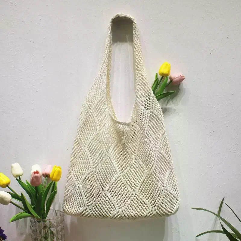 

Simple Crochet Tote Bags Fashion Hollow Knitted Women's Bags Casual Female Shoulder Bags Ladies Shopping Top-Handle Bags Handbag