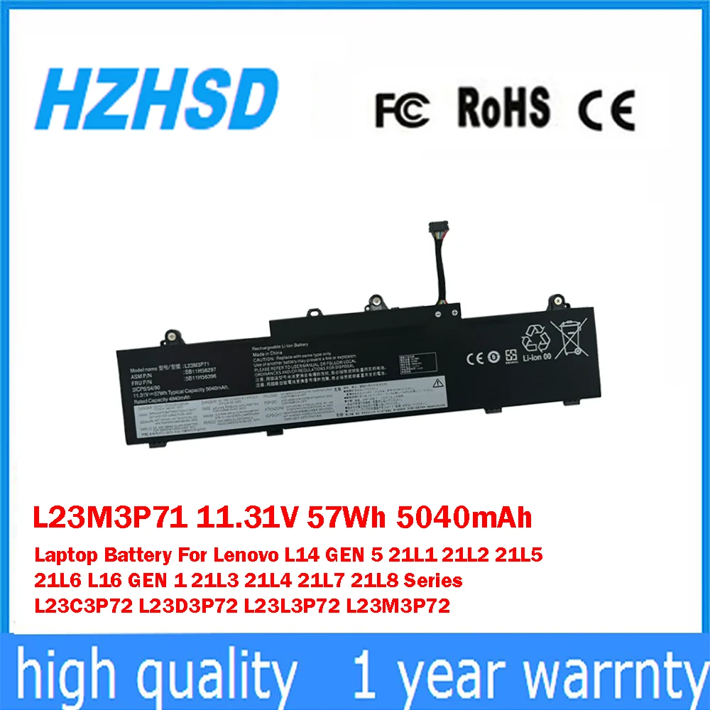 

L23M3P71 11.31V 57Wh 5040mAh Laptop Battery For Lenovo L14 GEN5 21L1 21L2 21L5 21L6 L16 GEN1 21L3 21L4 21L7 21L8 Series L23C3P72
