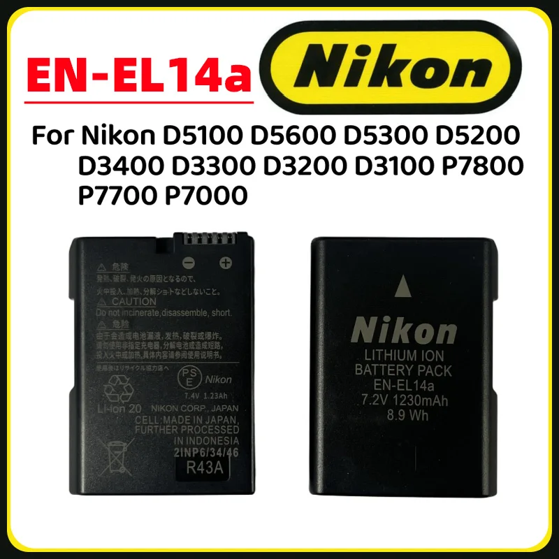 Original EN-EL14 EN-EL14a Camera Battery for Nikon D5100 D5600 D5300 D5200 D3400 D3300 D3200 D3100 P7800 P7700 P7000