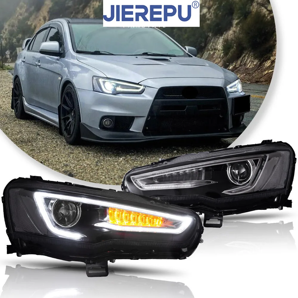 

1Pair Turn Signal Look Blackout LED Headlights 2008-2017 Mitsubishi Lancer Evo X Front Lamps