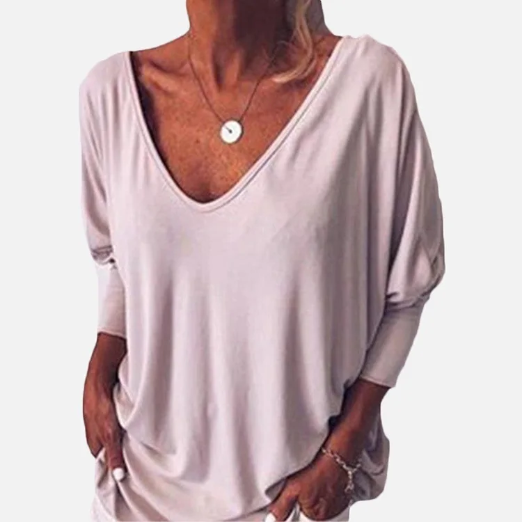 Plus Größe Lose frauen Hemd V-ausschnitt Overhead Drei-Viertel Hülse Casual Weibliche Top Taste Dekoration Gepolsterte Schulter – Detail 6