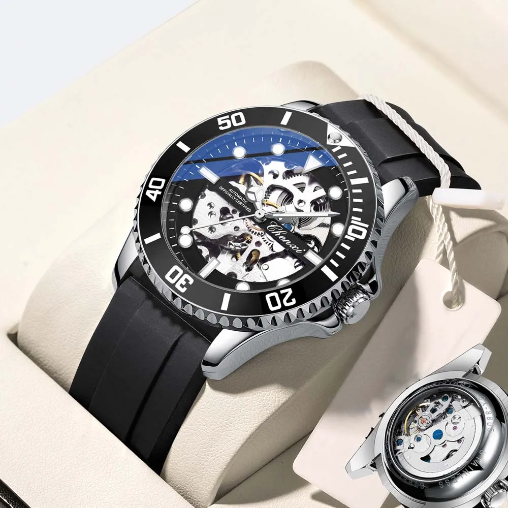 CHENXI Openwork Automatic Mechanical Watch Silicone Strap Submariner Fashion Men's Watch Mechanical Watch relojes para hombres