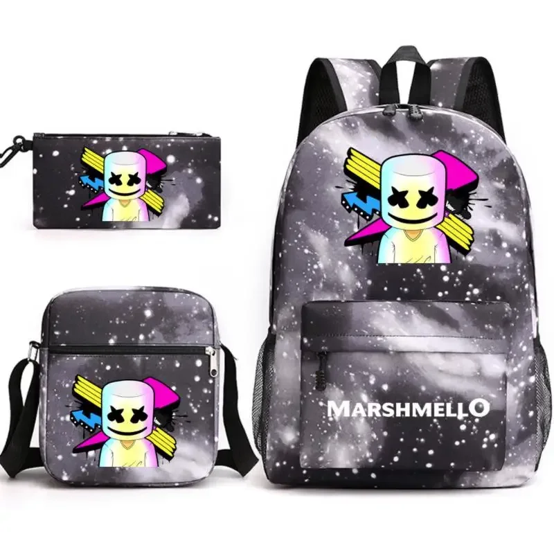 3Pcs Backpack DJ Marshmello Luminous Bookbag Cartoon School Bags For Teenage Kids Travel Bagpack USB Laptop Shoulder Bags