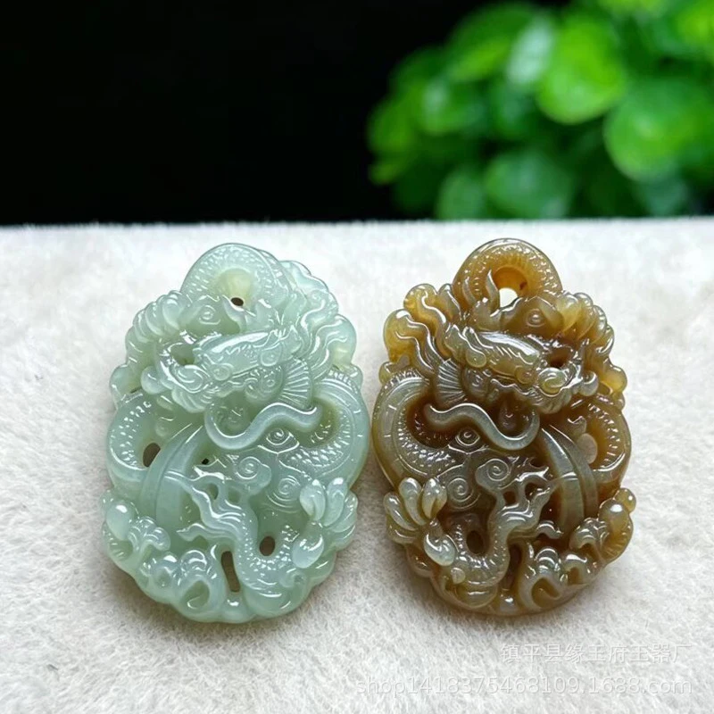 Double-sided Hetian pendant with zodiac design, hollow-carved jade amulet necklace