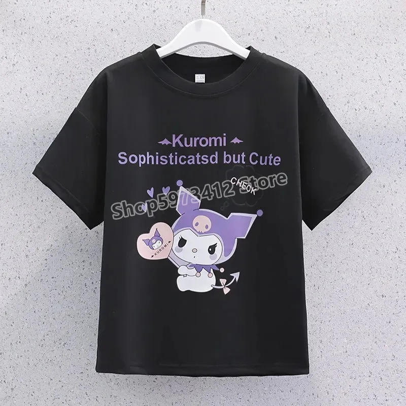 Kuromi Girls T-shirt Skirts Set Kids Boutique Clothes Summer Outfits Children\'s Clothing Suit Dress Purple Black Pleated Skirt