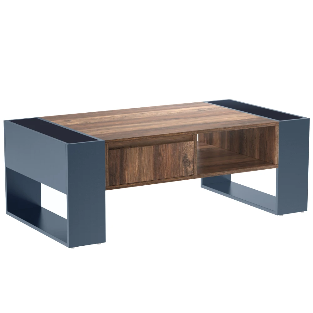 PINGGO Holz-Couchtisch Anthrazit Grifflose Schublade Doppelseitiges Staubdichtes Fach Großer Stauraum für Wohnzimmer – Detail 8