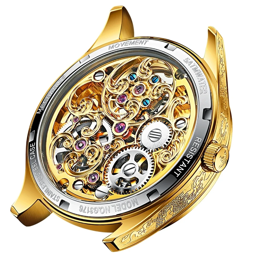 OUPINKE-Tourbillon Automatic Mechanical Watch for MenOriginal Top Brand 5Bar Waterproof Sapphire Mirror Gold Dragon Wristwatches