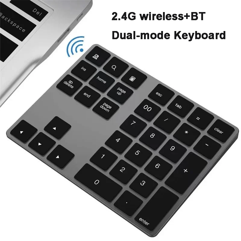 Numeric Keyboard Rechargeable Dual Bluetooth Wireless Number Keypad 35keys External Numpad for Accounting Teller Laptop Windows