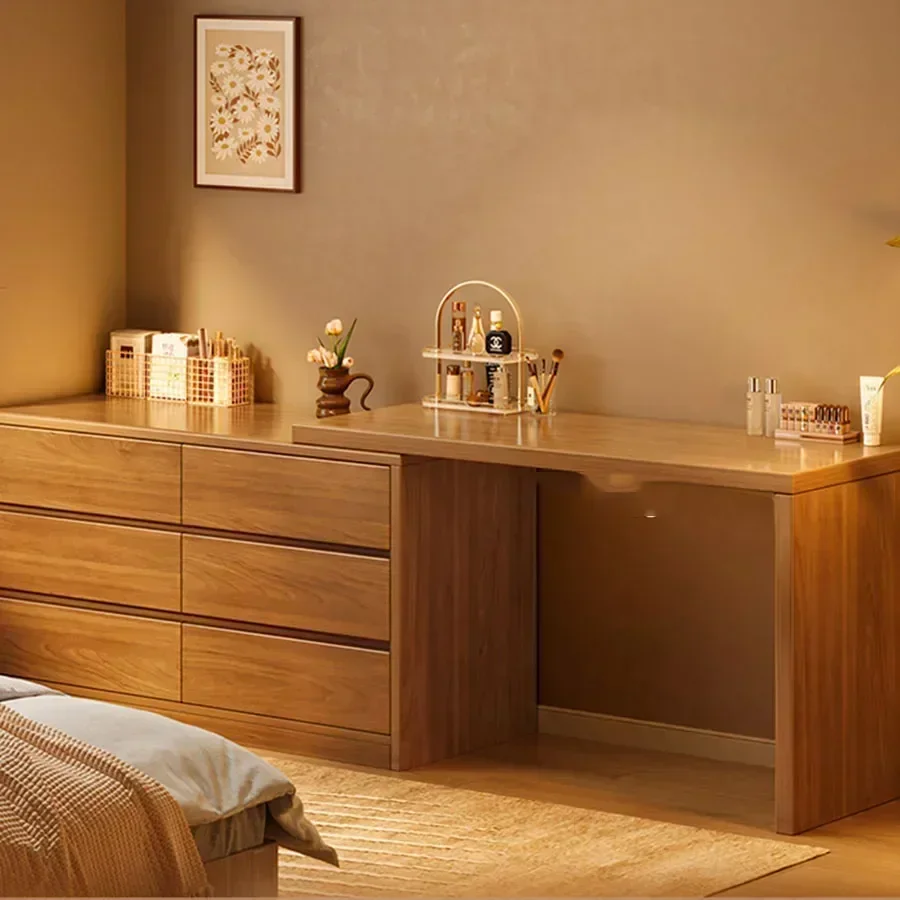 Premium Practical Wood Vanity Table Brown Vintage Corner Placement Long Big Extendable Transportable  Coiffeuse Room