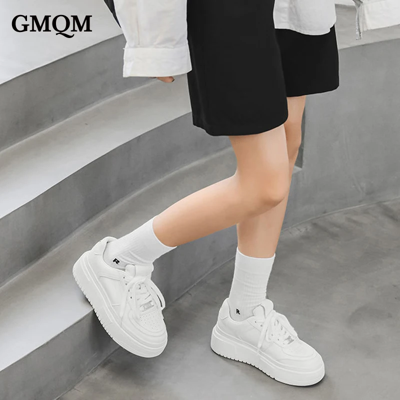 GMQM Fashion Women\'s New 2023 Genuine Leather Sneakers Classic Retro Vulcanized Shoes Low Outdoor Walking Shoes College Student