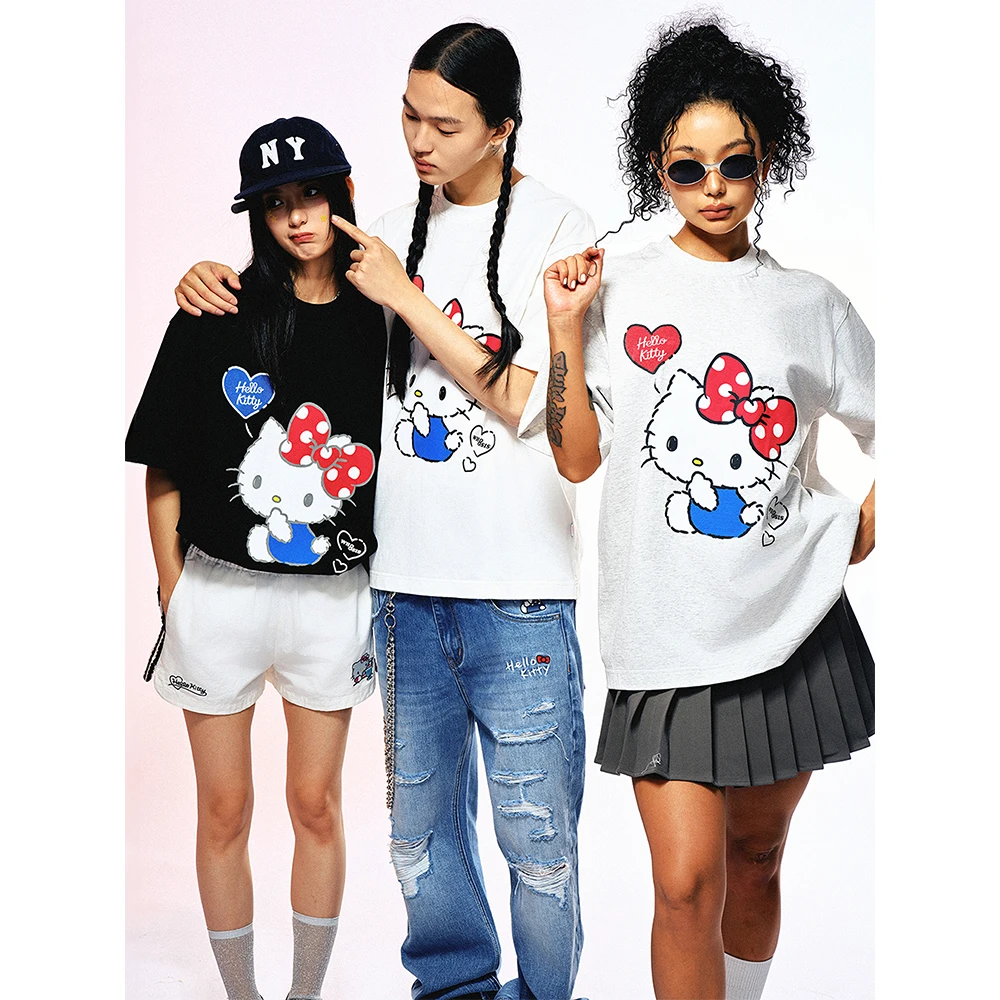 Y2K HELLO KITTY Kawaii Women Short sleeved Tee Street Fashion Cool Spicy Girl Top O-neck Comfortable Loose Breathable Sweatshirt
