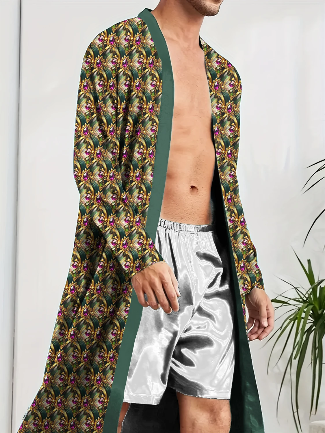 Men's Long Shower Robe with Digital Printing and Fun Sleepwear Trend, Fast Drying and Leisure Entertainment for Home Sleepwear.
