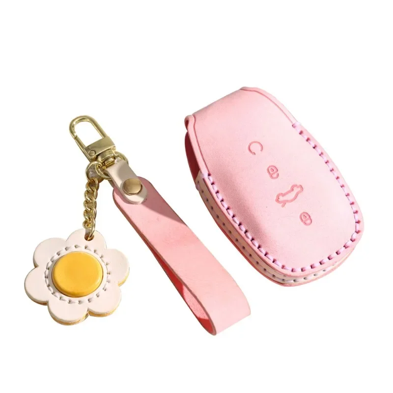 Genuine Leather Key Cover Case Remote Car for Lucky Star Yue L Car Accessories Keychain Holder