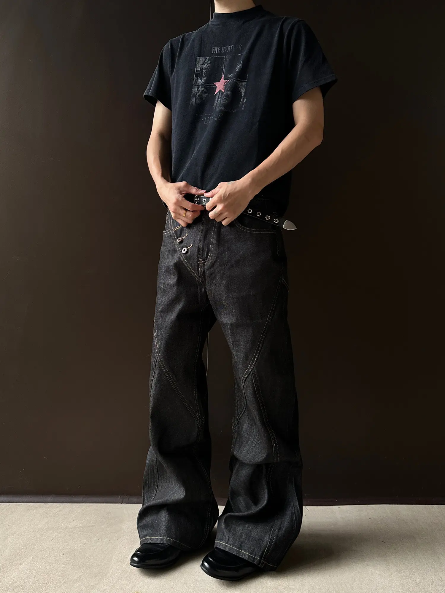 Retro American High Street Skinny Arcuate Button Front Men's Women's Loose Fit Jeans Non-Stretch Denim mid Waist Youth Summer