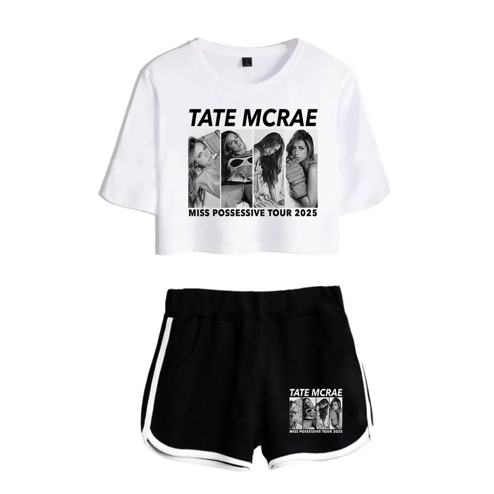 

Tate McRae Miss Possessive Tour 2025 Suit Vintage 90s logo Merch Tops Two Piece Set Casual Fashion Shorts+ TShirt