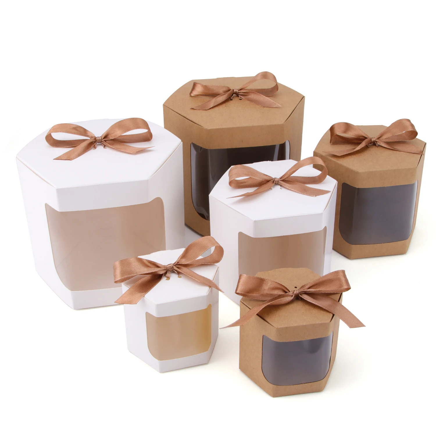 Window opening carton white black kraft paper hexagonal shape candy box candy box party gift box