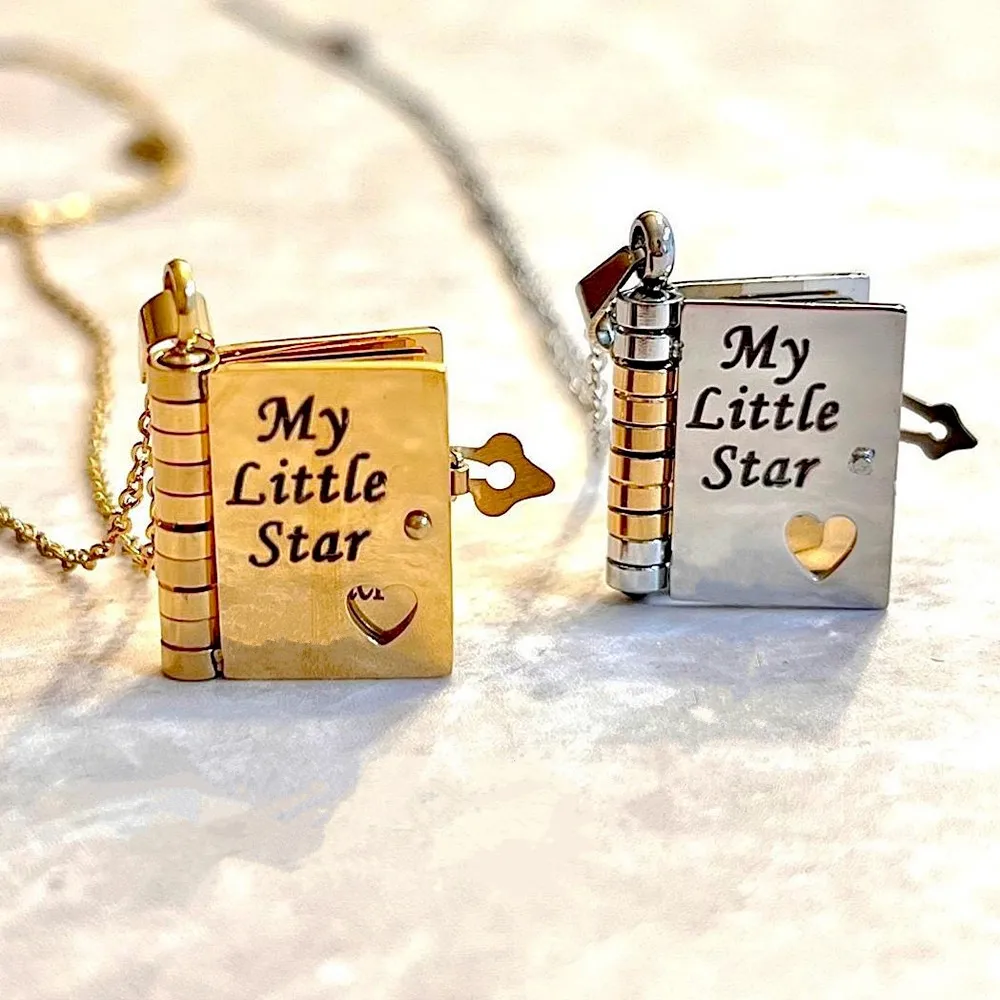 Collar de libro para hija de mi pequeña estrella, 6 páginas de mensaje, medallón de libro que se puede abrir, collares con colgante, regalo de cumpleaños, joyería para niña