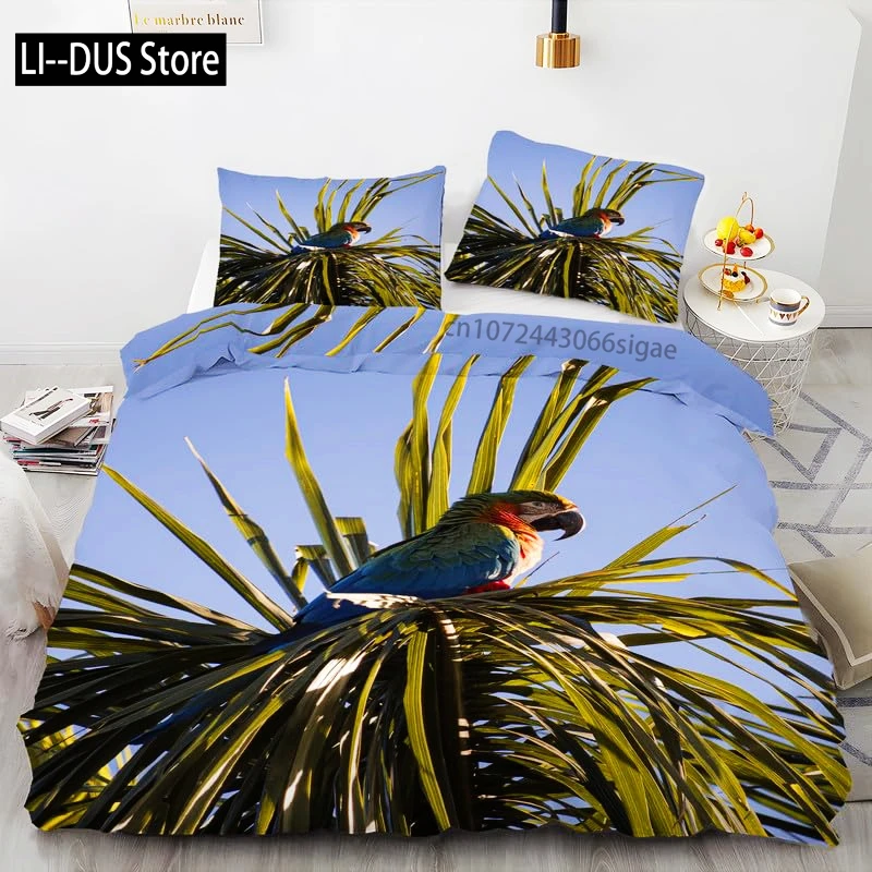 

Tropical Comforter Queen Full Size,Parrot Comforter Set,Green Leaves 3pcs Print Duvet Bedding Set 1 Comforter with 2 Pillowcases