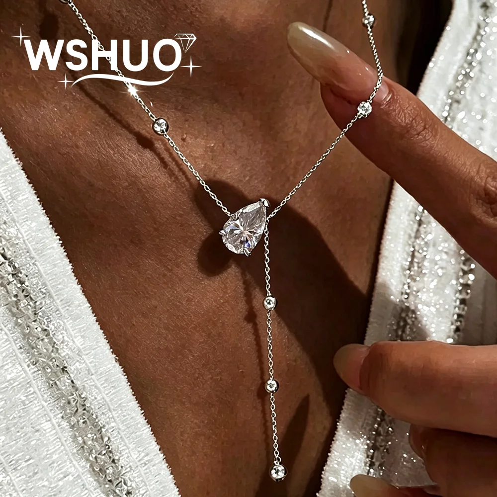 

Waterdrop Solitaire Moissanite Pendant Necklace For Women 1-3Carat Pear Cut Lab Diamond With GRA S925 Silver Y-Style Neckchain