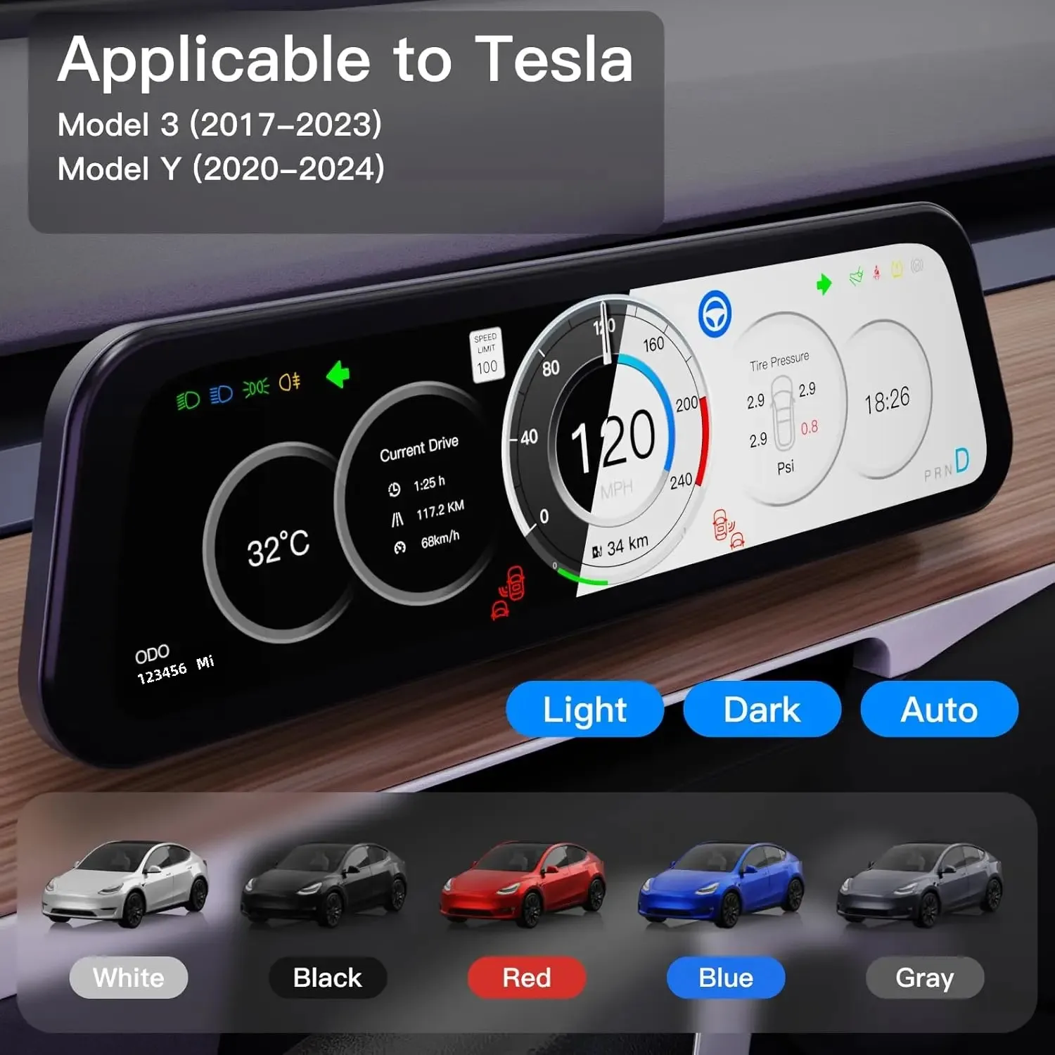 CSSBOON Painel Heads Up Display 9,6 Polegadas Suporte CarPlay Android Auto Tela para Tesla Modelo 3 Y 2016-2025