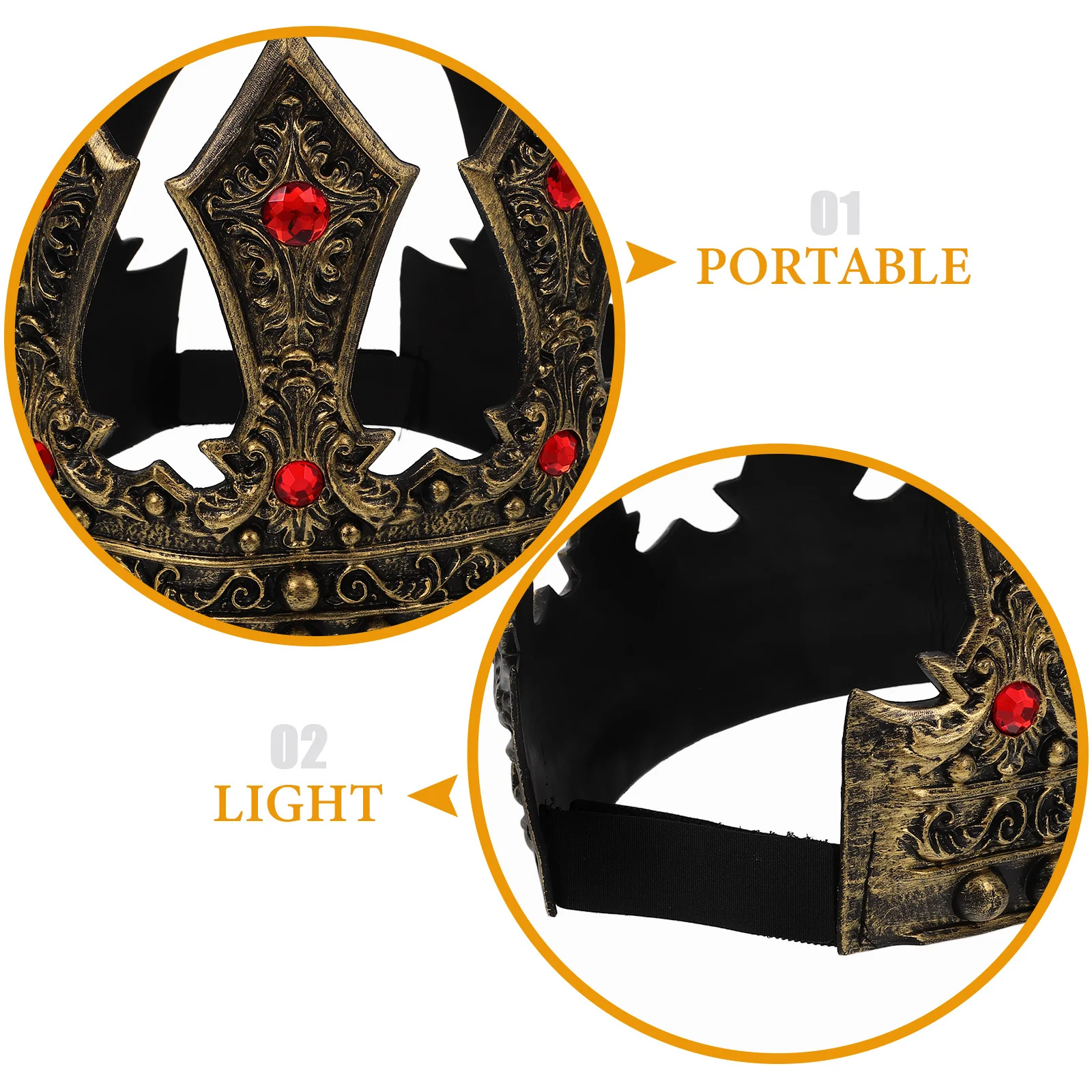 Rhinestone King Crown Adjustable Costume Headdress For Men Boys Birthday Halloween Cosplay Party Medieval Accessory