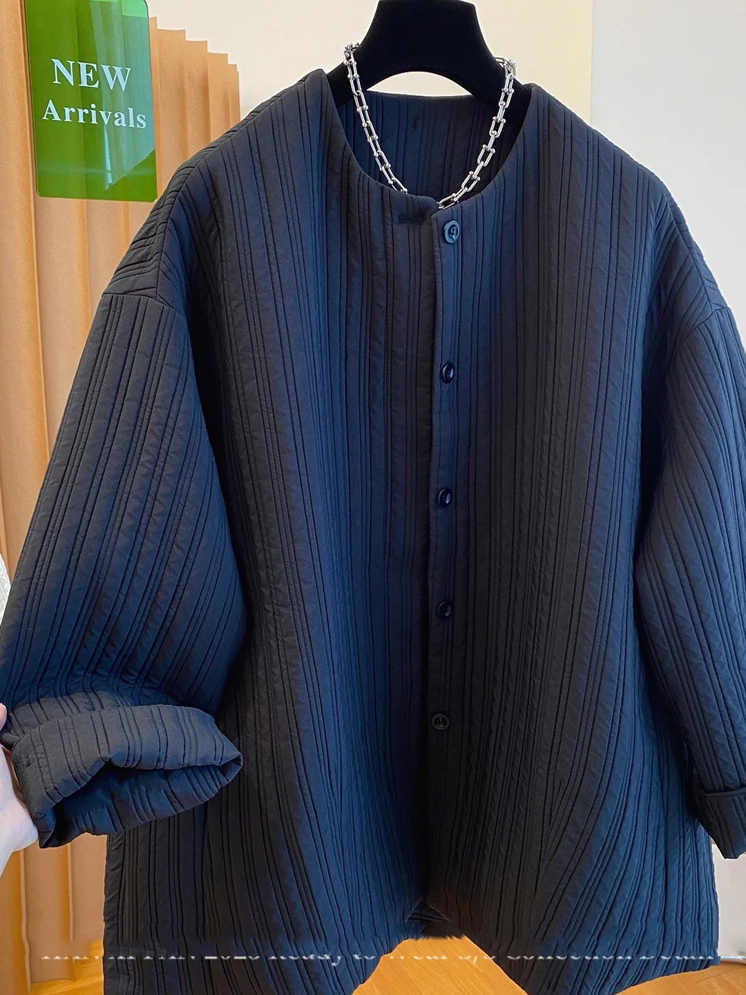 SuperAen invierno 2025 nueva chaqueta holgada informal acolchada de algodón con cuello redondo abrigos coreanos de un solo pecho de Color sólido Simple