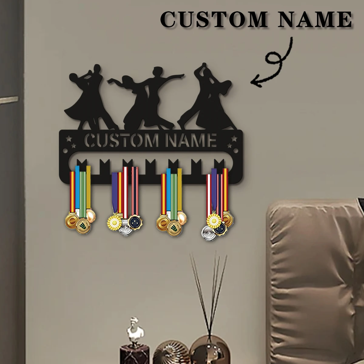1pc Custom Wooden Duet dance Medal Hanger, Personalized Medal Display Rack for Athletes,Ideal Gift for Family Friends view 3
