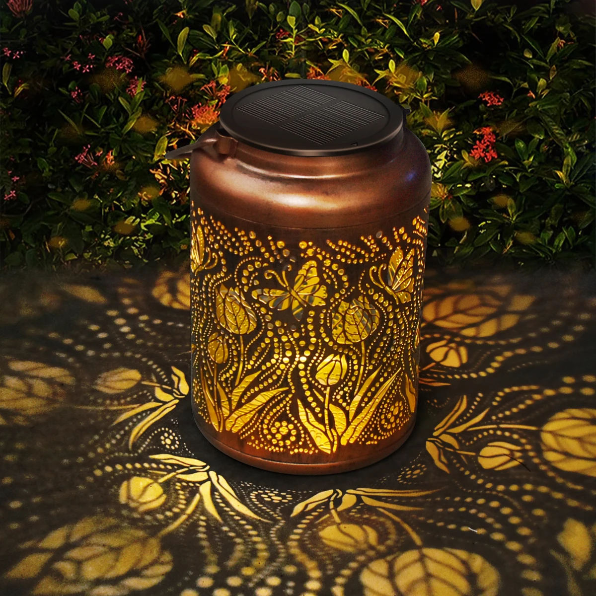 Solar Lanterns Outdoor Waterproof Rose Decoration Gifts for Women Mon Grandma Hanging Solar Lights for Outside Metal LED Lantern