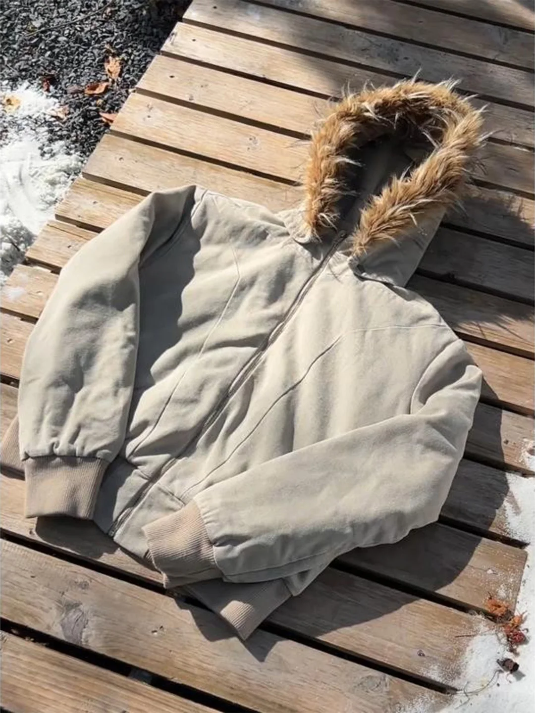 

Thiened ort Cotton Jaet with Large Fur Collar Detachable Hood Warm Youth Casual Winter Outerwear for Men Cleanfit Sle