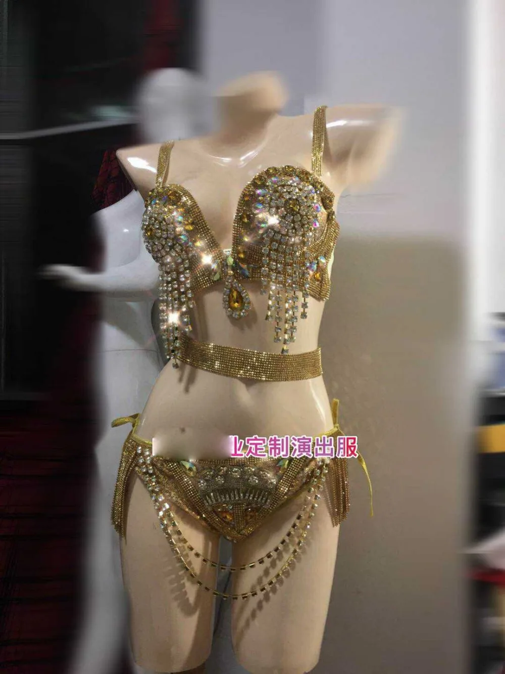 Sparkly Gold belly dance costume Sexy stage show bikini wear bellydance clothes Bar ladies bellydancing costumes