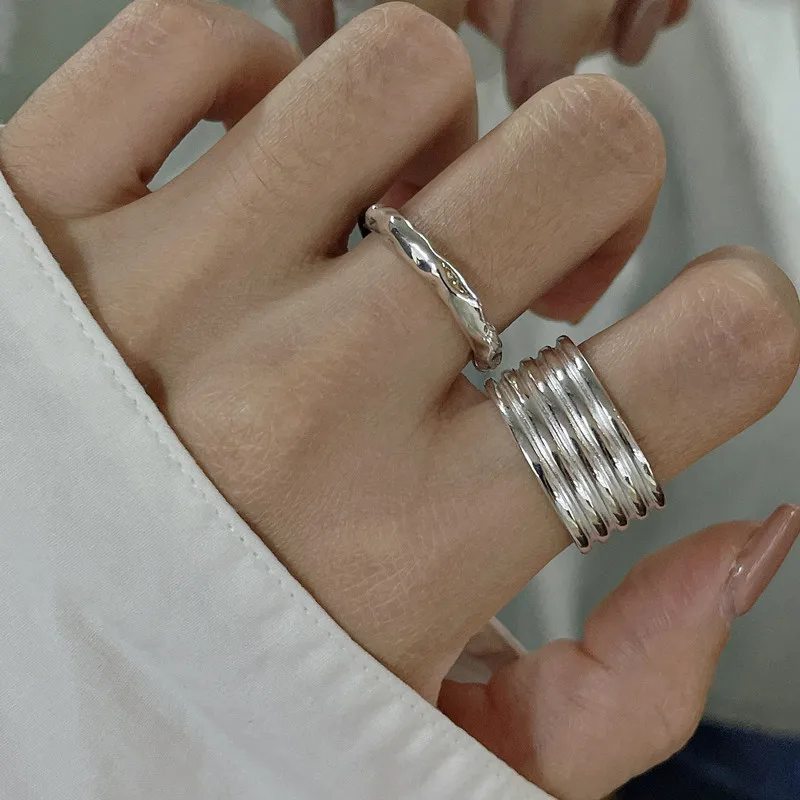 

S925 Sterling Silver Minimalist Retro Glow Ring Korean INS Blogger Heavy-Industry Multilayer for Wedding Engagement Party Gift