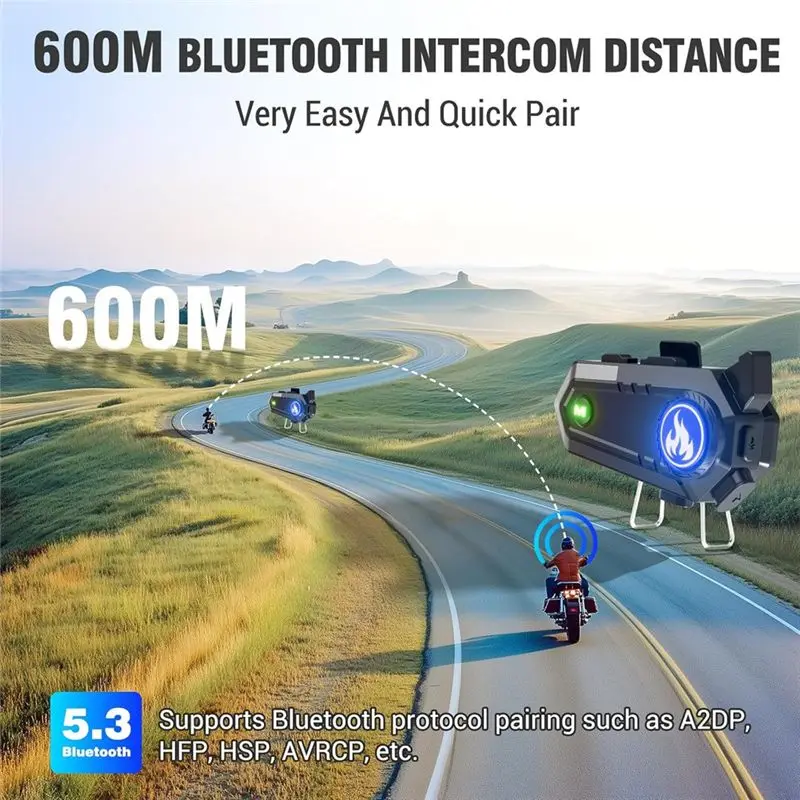 Precision Waterproof Motorcycle Helmet Bluetooth C9 Headset With Intercom And Noise Cancellation, Includes 2 Mics