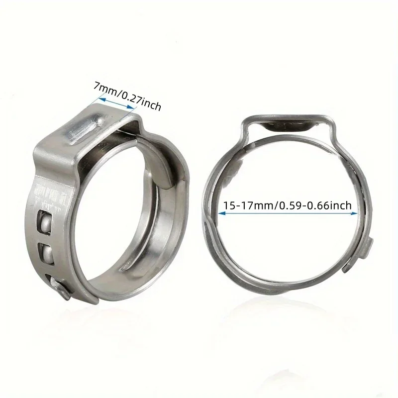 100PCS 304 Stainless Steel Single Ear Hose Clamps - For Pipe Hose Joints