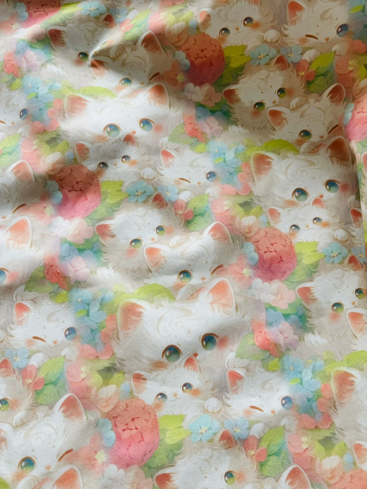 140x50cm Small White Cat Multi-Specification Cotton Sewing Fabric, Making Coat Vest Coat Bag Handmade Cloth