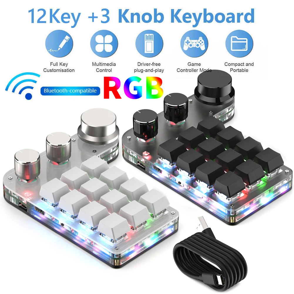 

Wireless Bluetooth Programming Macro Custom Knob BT Keyboard RGB 12 Key Copy Paste Mini Button Gaming Keypad Mechanical Macropad
