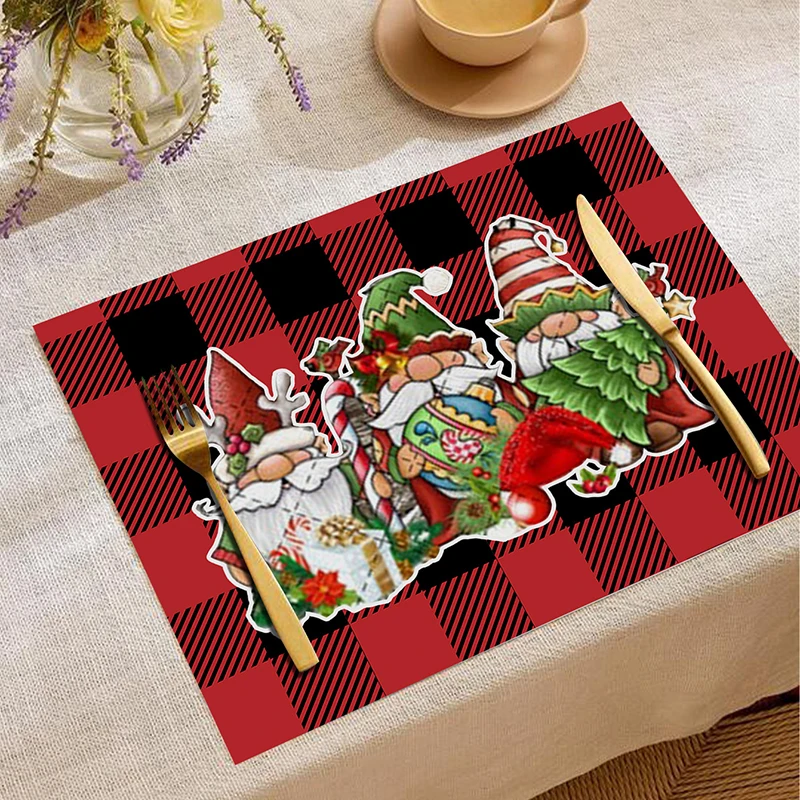 Christmas Print Decoration Placemats For Party Kitchen Wedding Dining Linen Non Slip Heat Resistant Placemats Luxury Table Mats