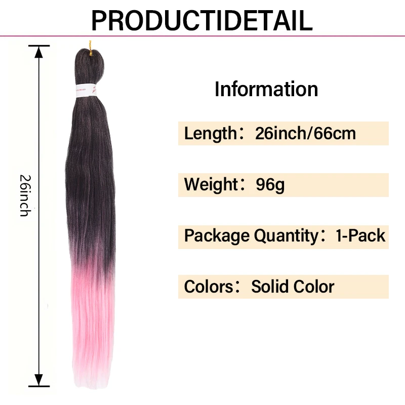 Ombre Black-to-Pink Synthetic Fiber Dreadlock Braid Extension – Long Straight Crochet Weave for Bold, Edgy Styles with Natural V